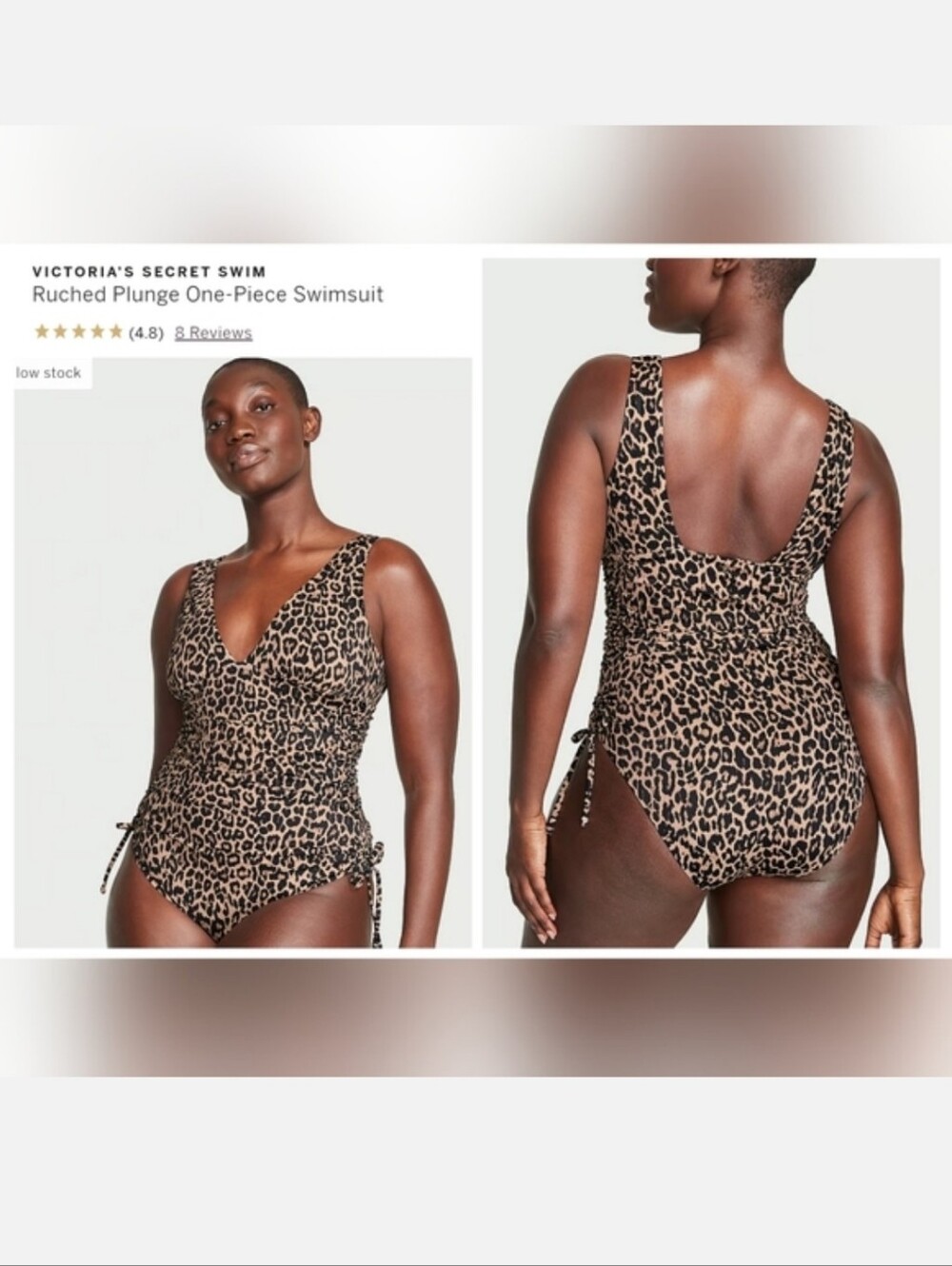 Victoria's secret very sexy swim ruched plunge one-piece swimsuit XSMALL LEOPARD